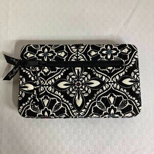 Vera Bradley Floral Stripes Barcelona Bifold Wallet Kiss Clasp Coin Pockets